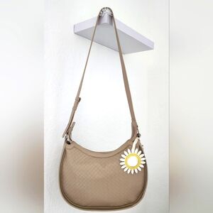Isabelle Los Angeles Tan Faux Leather Woven Shoulder Bag